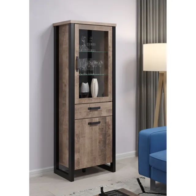 trendteam Vitrine Vitrinenschrank Standvitrine Eiche Tabak 70 x 195 x 45 cm