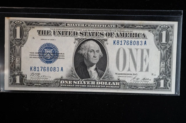 RARE 1928-A $1 Silver Certificate "Funnyback" in AU/BU Condition w/ Stain