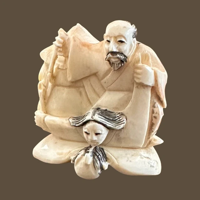 Netsuke Japan Carved Figurine Fortune Hand Painted