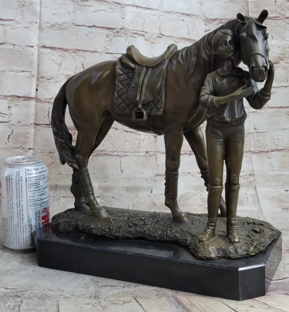 Grande Femenino Jockey Con Carreras Caballo Bronce Escultura Trofeo Estatua Obra 2