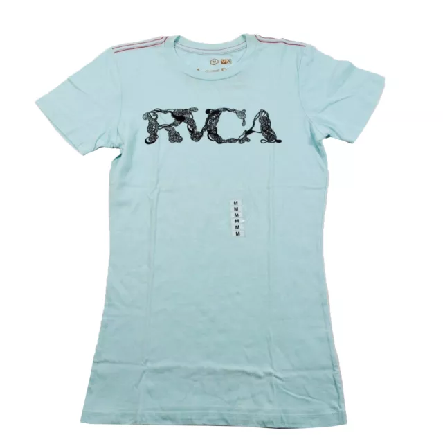 RVCA DEANNE MIXED Ultra Blue Black Screenprint Red Stitching Junior's T-Shirt