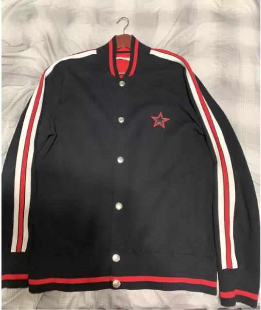 Givenchy Knitted wool logo embroidered bomber jacket Black Red Star 3
