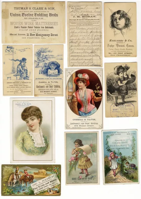 SAN FRANCISCO 20 Victorian Trade Cards CLOTHING Sweepers BOOKS Sewing ...