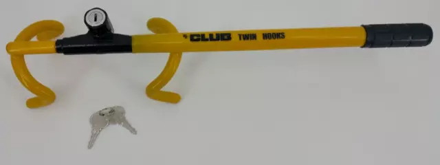 THE CLUB AntiTheft Steering Lock Twin Hooks Steering Wheel Lock w/ 2 Keys Yellow