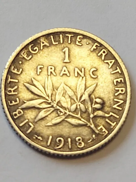 1918 France 1 Franc Silver Coin