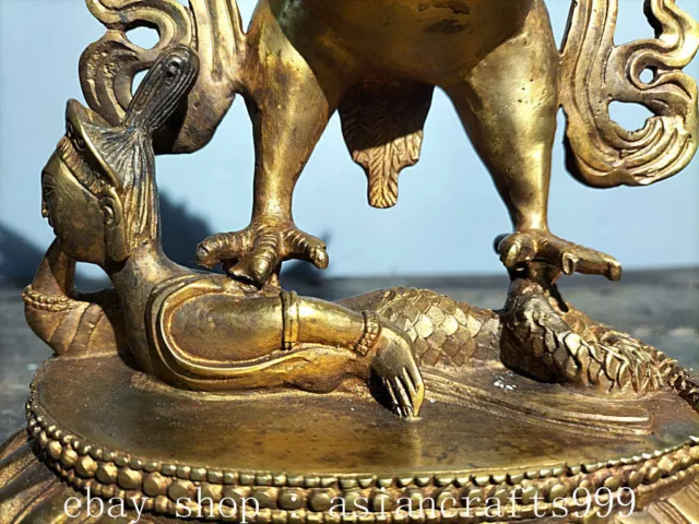 10.8" Alte Tibet Bronze Gilt Redpoll Geflügelt Garuda Vogel Adler Buddha Statue- 3