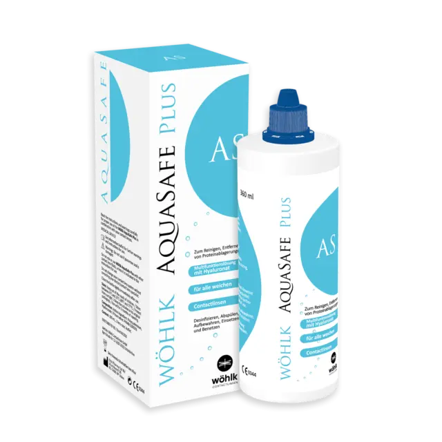 Wöhlk Aquasafe Plus 360ml Kombilösung für weiche Kontaktlinsen mit Benetzung Neu