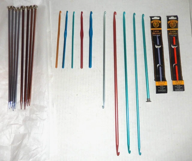 Vintage Lot Of 4 Pair Knitting Needles & 12 Crochet Hooks Boye Lion Brand USA Vintage Lot Of 4 Pair Knitting Needles & 12 Crochet Hooks Boye Lion Brand USA