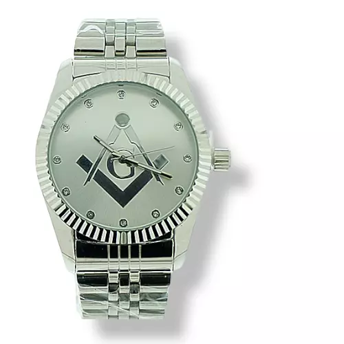 Masonic Watch - Freemason 44mm Watch - Masonic Compass Mason Watch - Silver