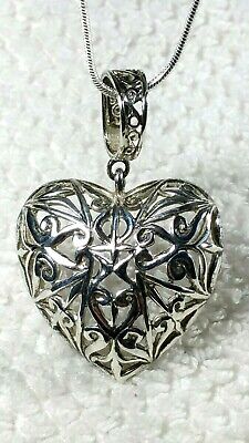 1.75" Vtg Designer "M" Heart Ornate Open Cut Sterling Silver Pendant Necklace