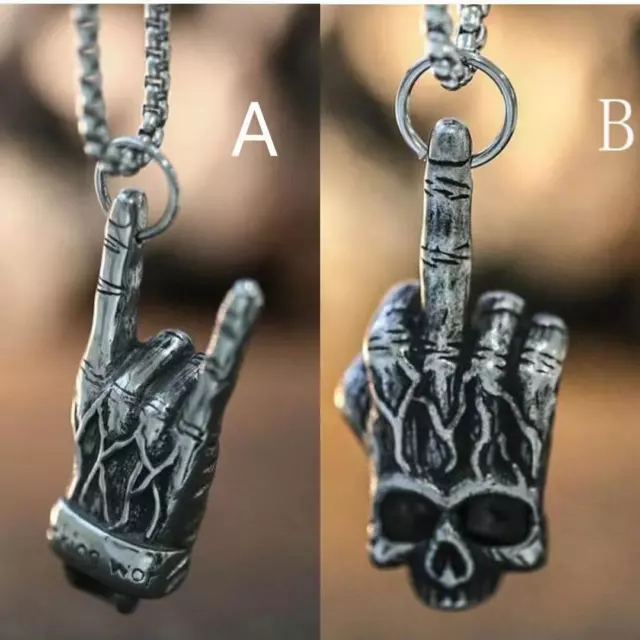 Dark Rock Vintage Men Biker Satan Satanic Skull Pendant Necklace Stainless Steel