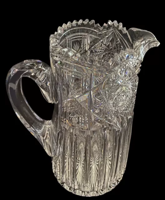 American Brilliant Zipper Cut Clear Crystal Glass Pitcher (READ DESCRIPTION)