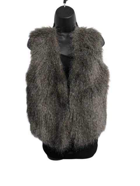 Rachel Zoe Fox Faux Fur Women Gray Brown VEST Coat Jacket XS