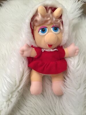 Vintage 1987 Muppets Henson Baby Miss Piggy Stuffed Christmas Red Plush 9"