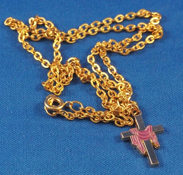 Vintage Religioso Medaglione Ciondolo & Catenina Crocifisso