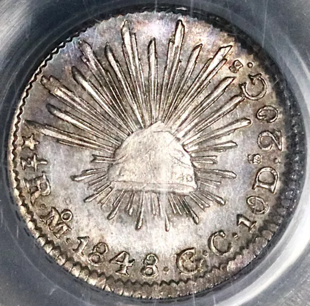 1848/7-Mo PCGS MS 64 Mexico 1/2 Real Mint State Cap Rays Coin POP 3/0 (22041401C