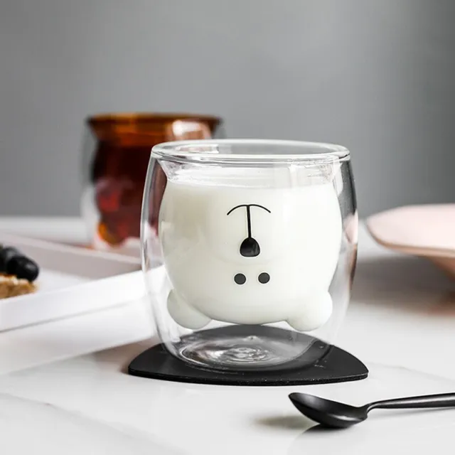 Creative Cute Bear Double-Layer Coffee Mug Double Glass Cup Carton Animal CEN