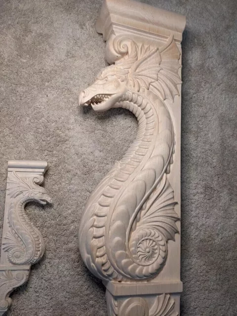 Estante de madera tallado madera dragón ménix soporte de pared único Estante de madera tallado madera dragón ménix soporte de pared único