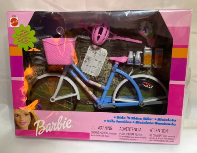 Barbie Ride and Shine Bike Vélo Mattel Bleu Clair Rose Rare Nouveau