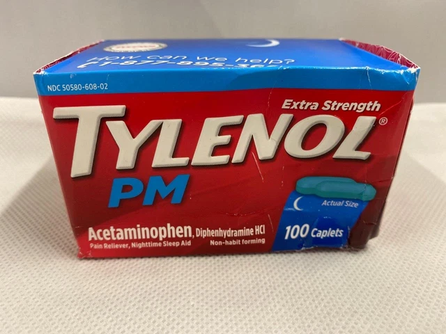 Tylenol PM Extra Strength Night Time Pain Relief Sleep Aid 100 Caplets EXP2/2024