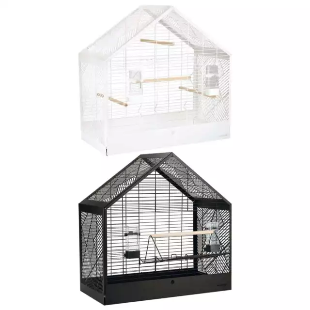 Beeztees Cage à Oiseaux Métal Volière Perruches Perroquet Intérieur Blanc/Noir B