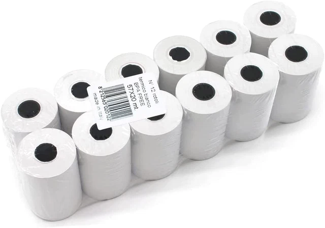 12 Rotoli Pos - 57Mm X 20M - Rotoli Pos Di Carta Termica - Senza BPA - Ricevute