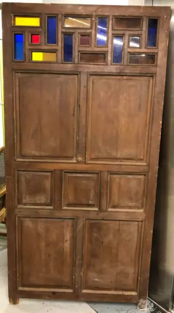 Reclaimed Large Solid Teak Oriental Stained glass panelled door circa 1920