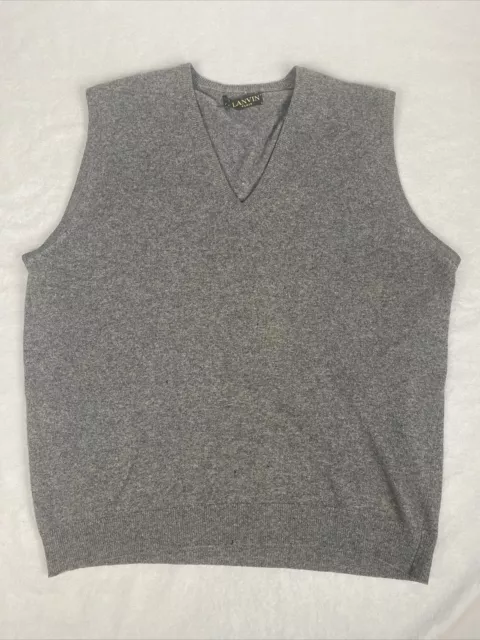 Vintage Lanvin Paris Sweater Mens Large 100% Cashmere V Neck Gray