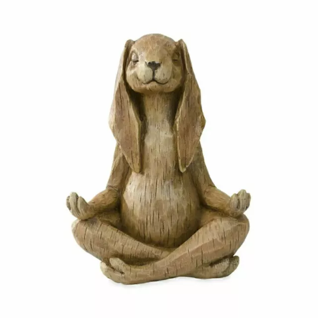 Yoga-Pose Harz Rabbit Statue Garden，mit Holzschnitzerei Aussehen Home Decor P9H7