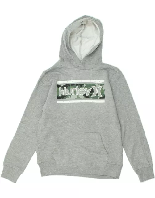 HURLEY Boys Graphic Hoodie Jumper 12-13 Years Large Grey Cotton BD76