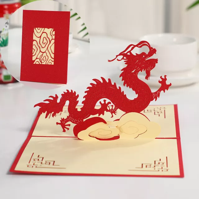 Nouvel an chinois Red Dragon 3D Up Carte de voeux Laser Cut Card Hollow