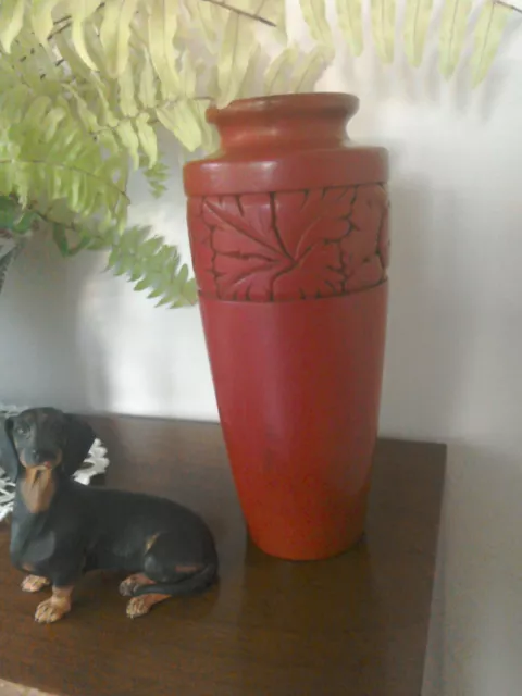 Reproduction Japanese Cinnabar vase with chrysanthemum pattern carved into the s