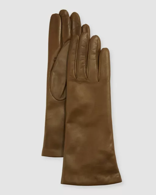 $150 Portolano Women's Brown Leather Napa Cashmere-Lined Driving Gloves Size 7.5