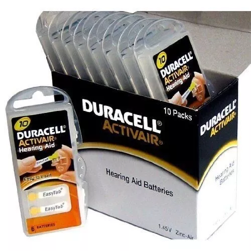 Duracell Activair Hearing Aid Batteries size 10 PR70 YELLOW 30/60 batteries