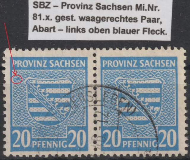 SBZ - Provinz Sachsen Mi.Nr.81.x. waagrechtes Paar, Abart - BPP Dr. JASCH