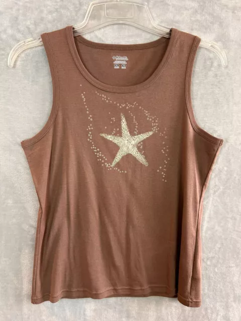 COLUMBIA Women's Size XL brown Sleeveless Starfish Print Tank Top Shirt