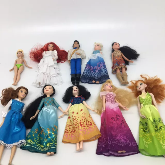 10 Disney Princess Dolls & Tinker Bell - Belle Ariel Mulan Pocahontas Read Descr