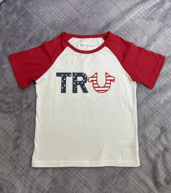 True Religion Kid's Boy's Logo T-Shirt White Size Small S Logo Short Sleeve Tee