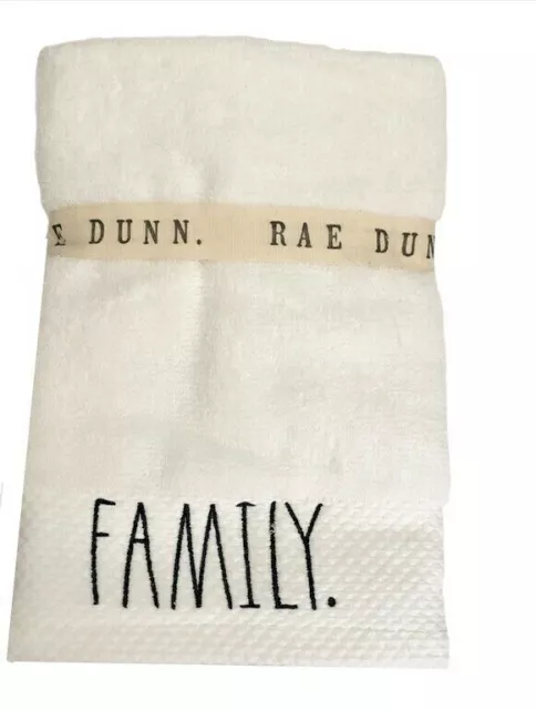 Rae Dunn Fingertip Towels Bath 12x18" Set of 2 White Blessed Family Guestroom