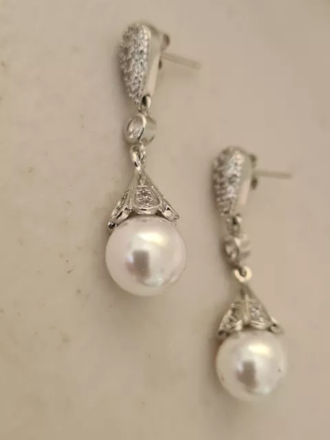10mm White Pearl Drop Dangle Earrings#spe10