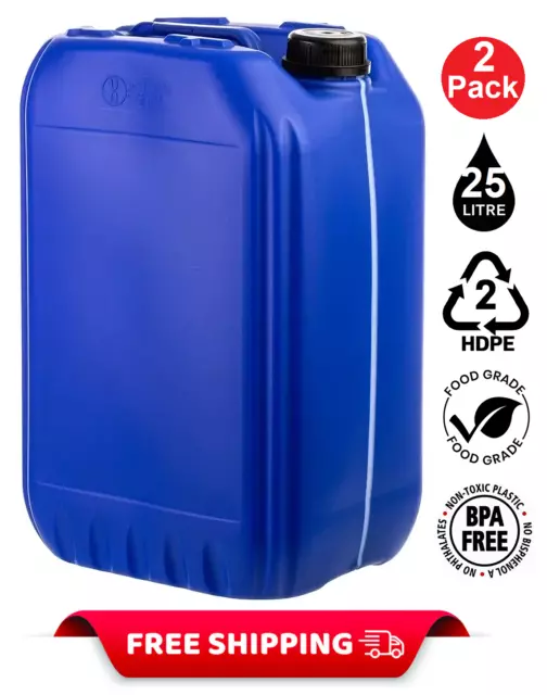 2x 25L LITRE PLASTIC WATER CONTAINER CARRIER FOOD DRUM JERRYCAN JERRICAN BLUE