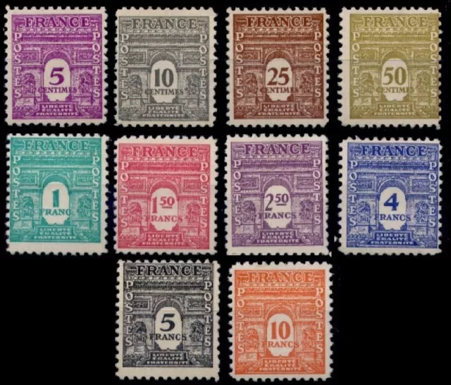 Série ARC DE TRIOMPHE de 1944, Neufs * = Cote 23 € /Lot Timbres France 620 à 629