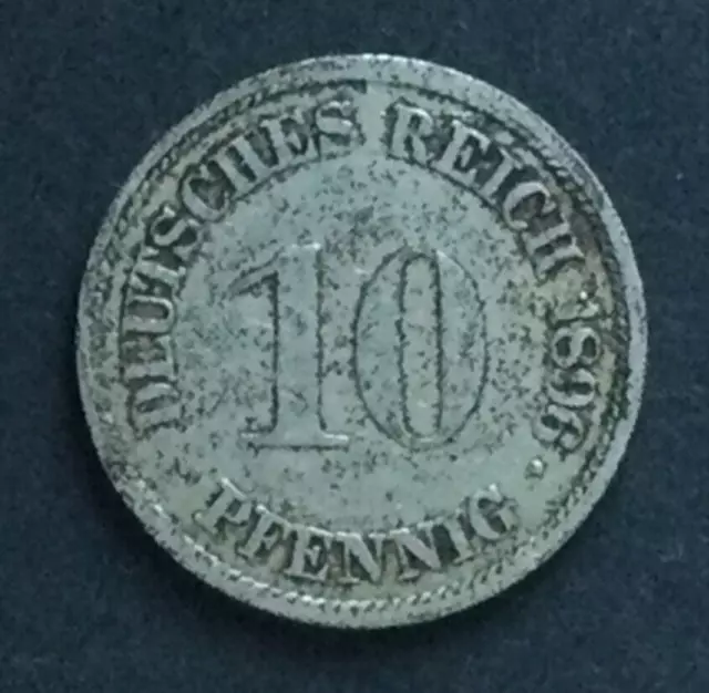 Münze Deutsches Reich 10 Pfennig 1896, Prägestätte F seltene Ausgabe, Cu-Ni