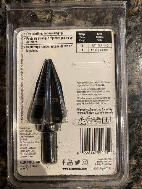 Klein Tools KTSB11 Double Fluted Step Drill Bit 7/8" or 1 1/8' holes 2