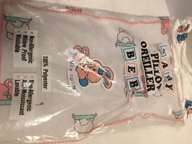 Vintage 1970’s new and sealed baby pillowcase with pink bunnies. new old stock