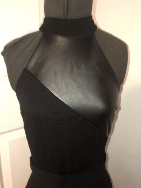 River Island Stunning Black Faux Leather Sleeveless Belted Bodycon Dress UK 10