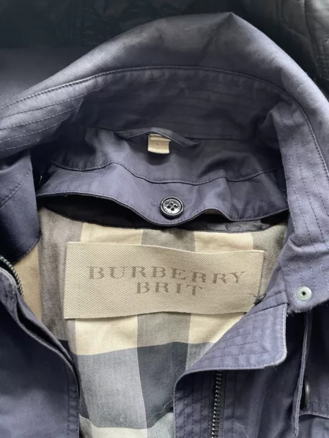 Burberry Brit Balmoral Black Double Breasted Belt Trench Coat Jacket Size Large 2