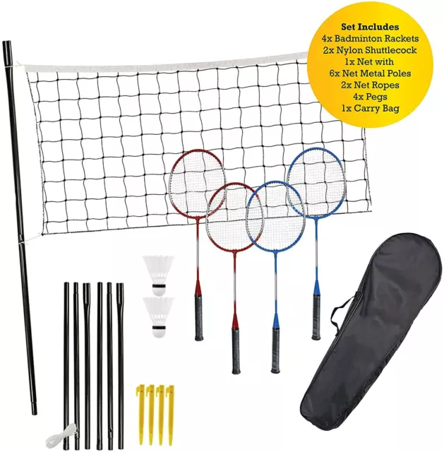 Professional Badminton Set 4 Player Racket Shuttlecock Poles Net Bag Garden Game