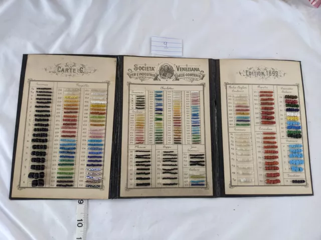 Antique vintage 1899 Venitian Venise Italy carded folio glass bead sample lot