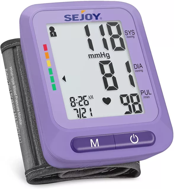 Wrist Blood Pressure Monitor Auto Digital BP Machine LCD Backlit Display Purple